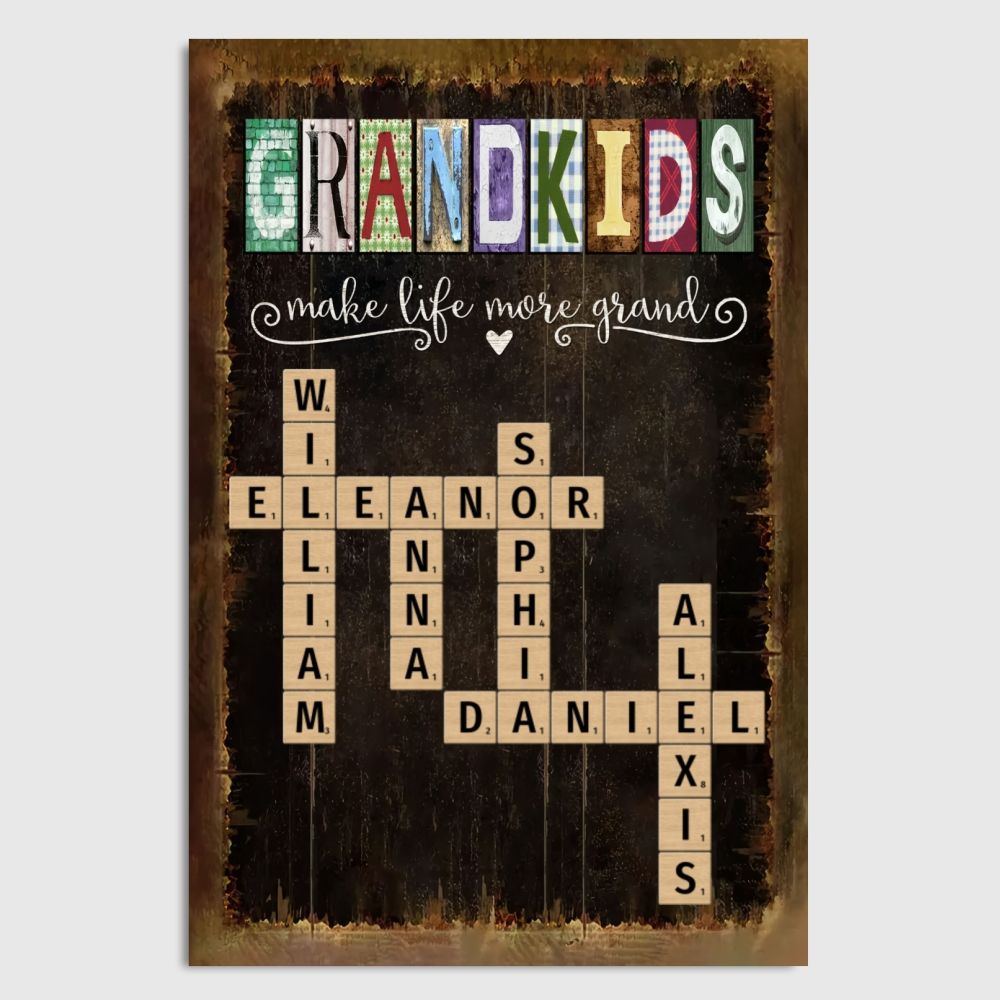Personalized Grandkids Names Scrabble Poster / Canvas - The Perfect Gift for Grandparents
