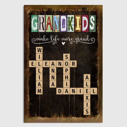 Personalized Grandkids Names Scrabble Poster / Canvas - The Perfect Gift for Grandparents