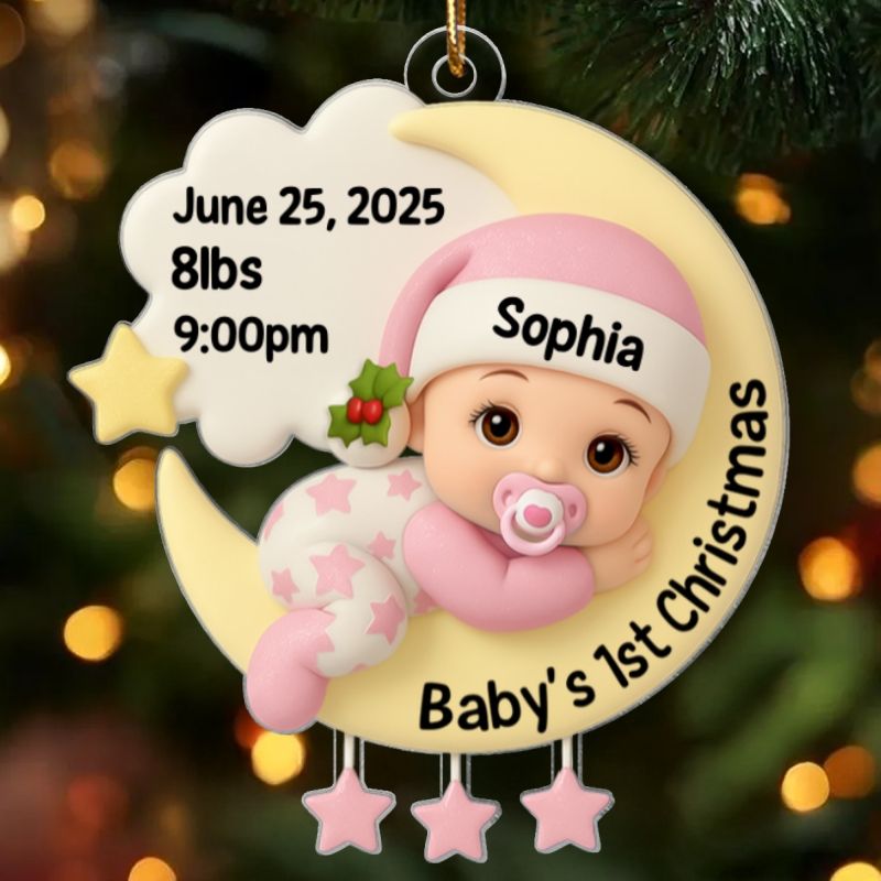 Baby In The Moon First Christmas - Personalized Acrylic Ornament