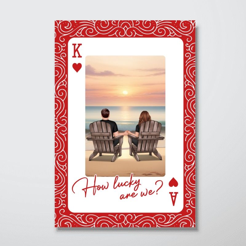 How Lucky We Are - Personalized Couple Back View At Beach Poster / Canvas