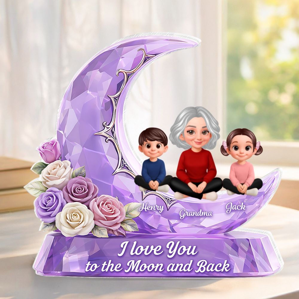 Love You To The Moon Grandma Grandkids Rose Moon - Personalized Acrylic Block Plaque
