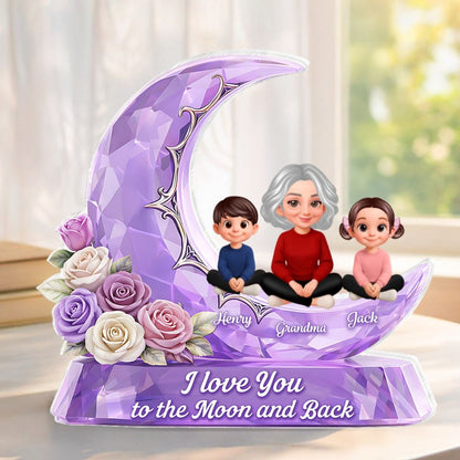 Love You To The Moon Grandma Grandkids Rose Moon - Personalized Acrylic Block Plaque