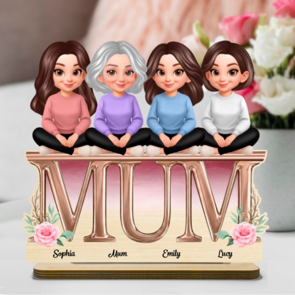MUM And Daughters Sons - Personalised Floral 2-Layered Wooden Plaque