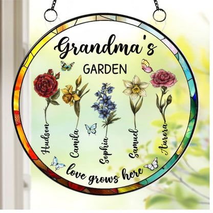 “Grandma’s Garden - Love Grows Here” - Personalized Birth Month Flower Suncatcher