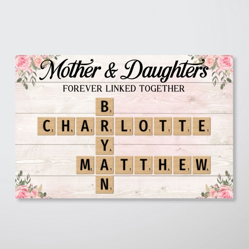 Mother & Daughters Forever Linked Together - Personalized Canvas / Poster