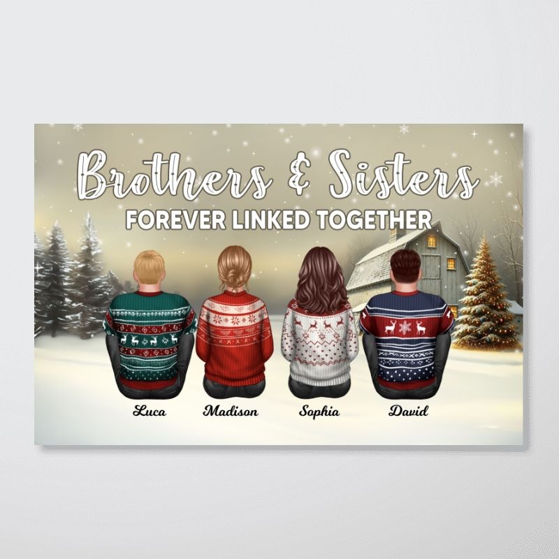 Personalized Brother Sisters Forever Linked Together Poster / Canvas - Christmas Gift for Siblings