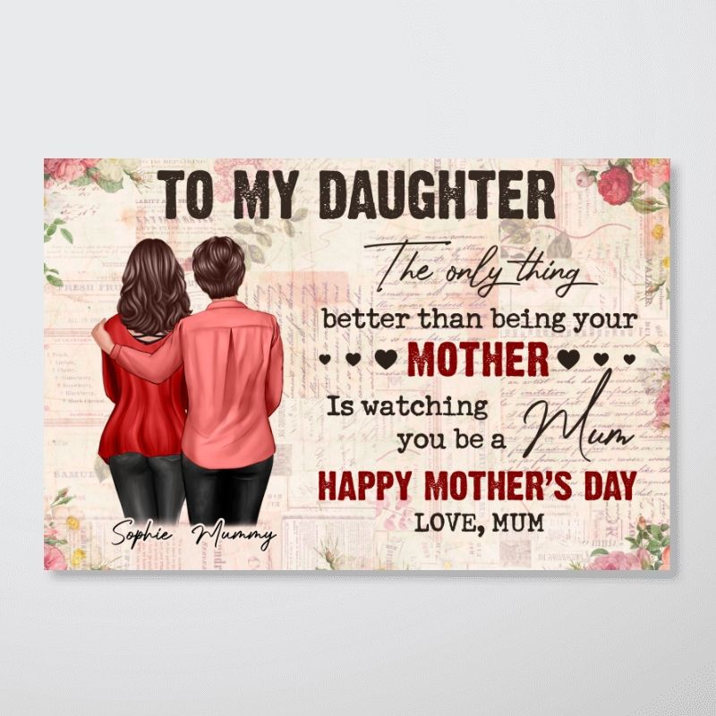 To My Daughter From Mum Vintage Floral Newspaper - Personalized Canvas / Poster