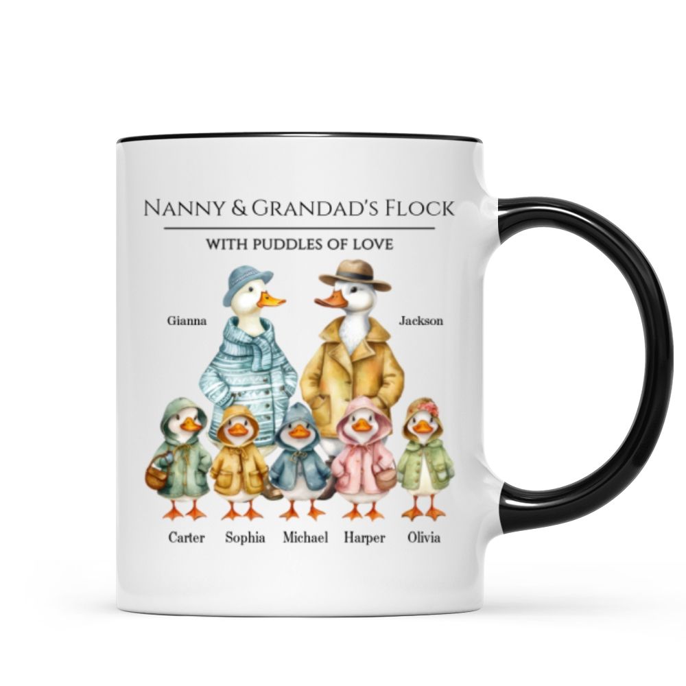 Nanny & Grandad’s Flock - Cute Watercolor Ducks - Personalized Mug
