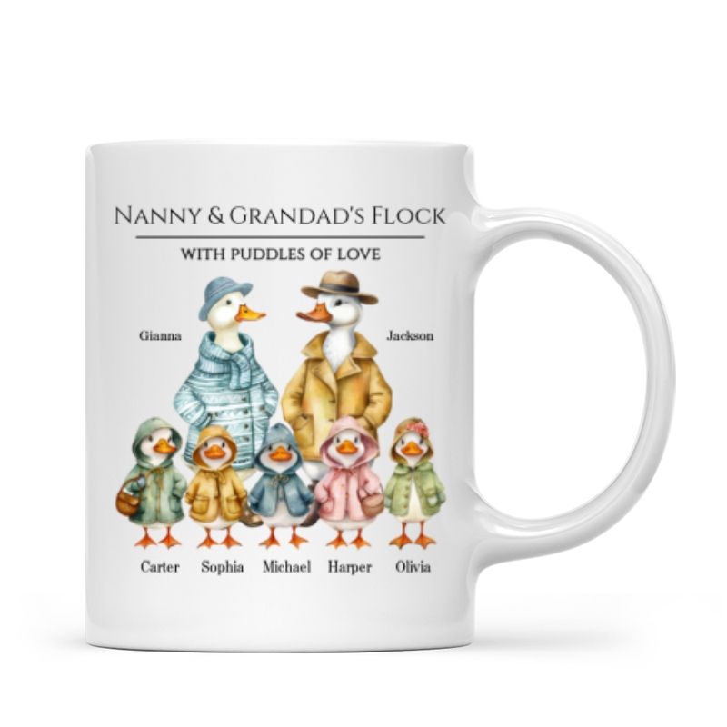 Nanny & Grandad’s Flock - Cute Watercolor Ducks - Personalized Mug