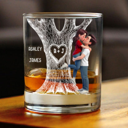Eternal Love Couple Hugging Kissing Tree Of Love - Personalized Whiskey Glass