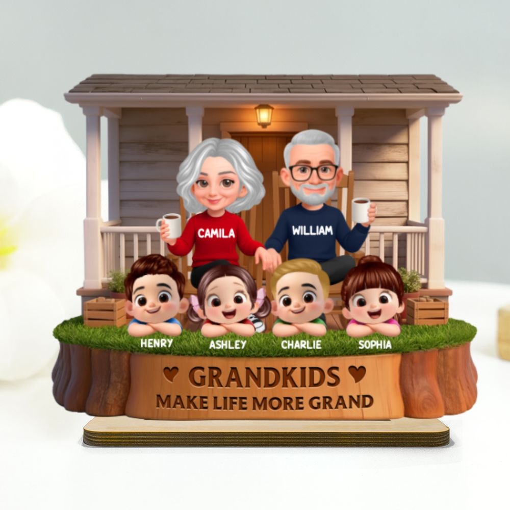 Grandkids Make Life Grand - Personalized Grandparents On The Front Porch 2-Layered Wooden Plaque