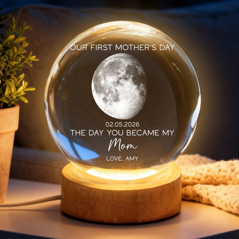 The Day You Became My Mom - Personalized Custom Moon Phase Crystal Ball LED Night Light