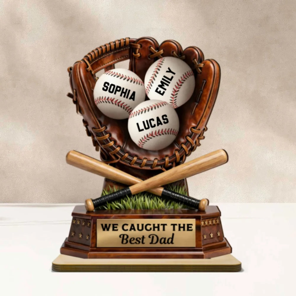 We Caught The Best Dad - Baseball Personalized 2-Layer Wooden Plaque