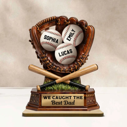 We Caught The Best Dad - Baseball Personalized 2-Layer Wooden Plaque