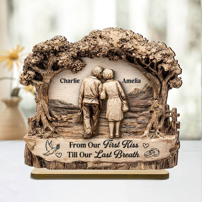 From Our First Kiss Till Our Last Breath - Personalized Couple 2 Layer Standing Wooden Plaque
