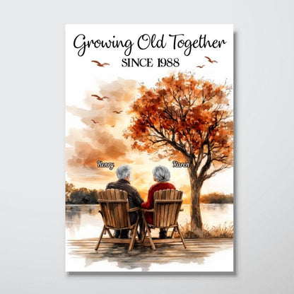 Romantic Old Couple At Park Bench - Personalized Custom Couple Poster / Canvas