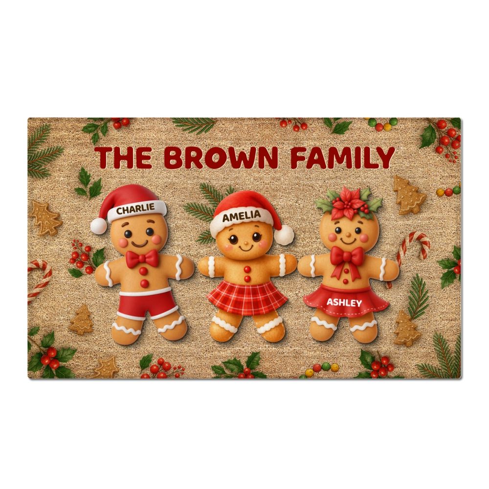 Gingerbread Family - Personalized Christmas Family Doormat