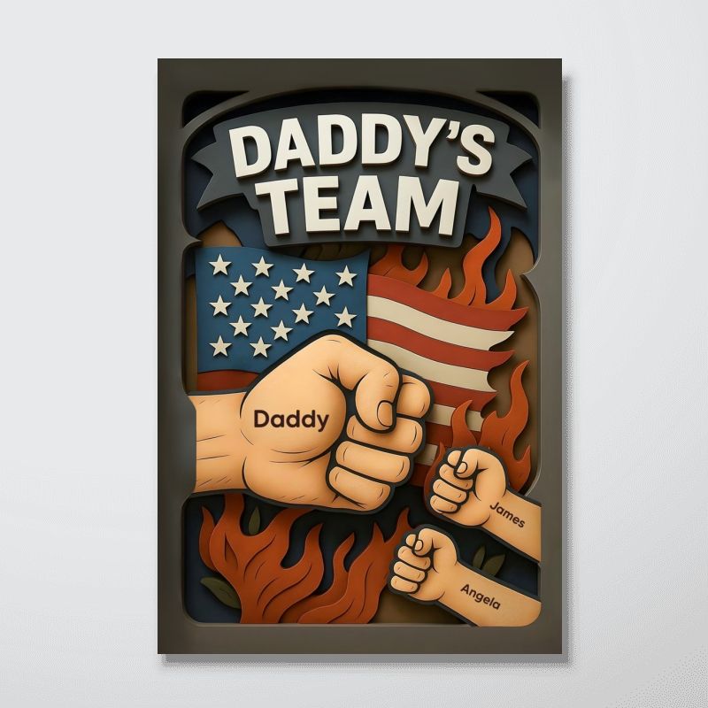 Daddy's Team Fist Bump - 3D Effect Layered Personalized Poster/Canvas