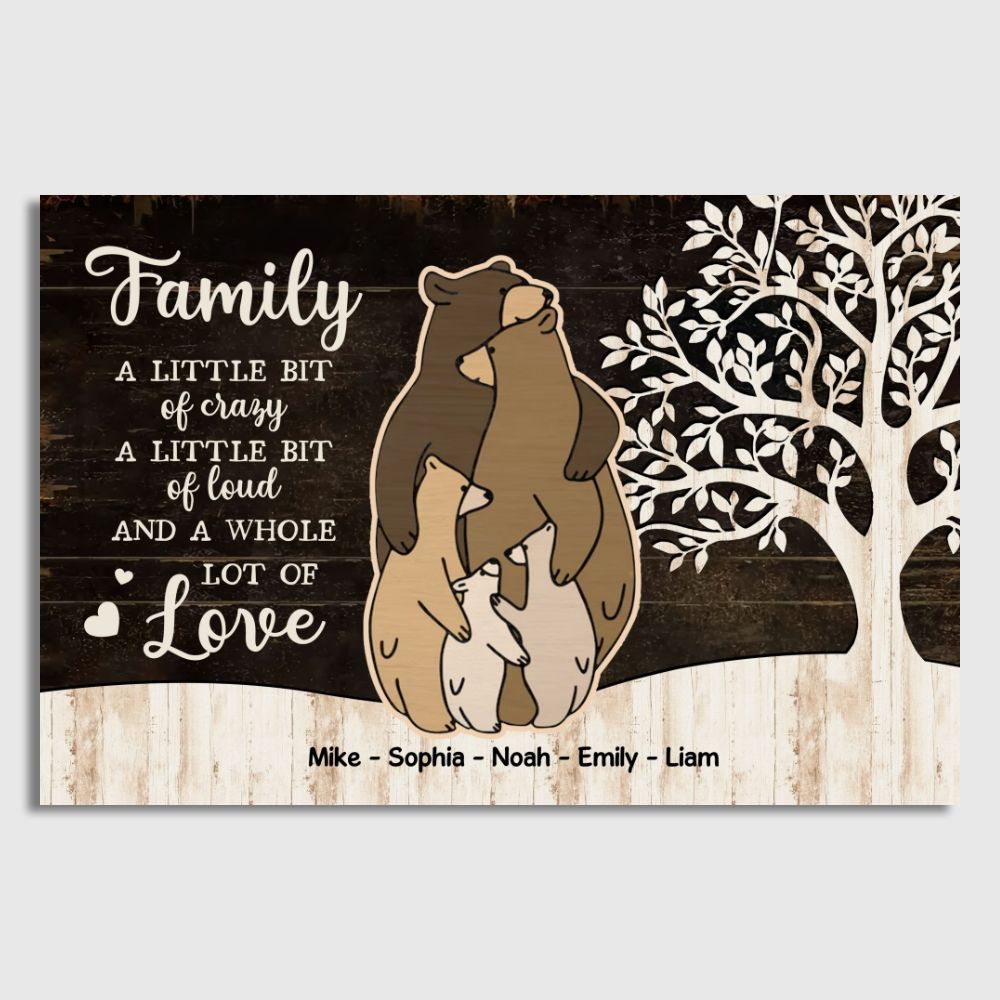 A Whole Lot Of Love - Personalized Custom Family Bear Wooden Style Poster / Canvas