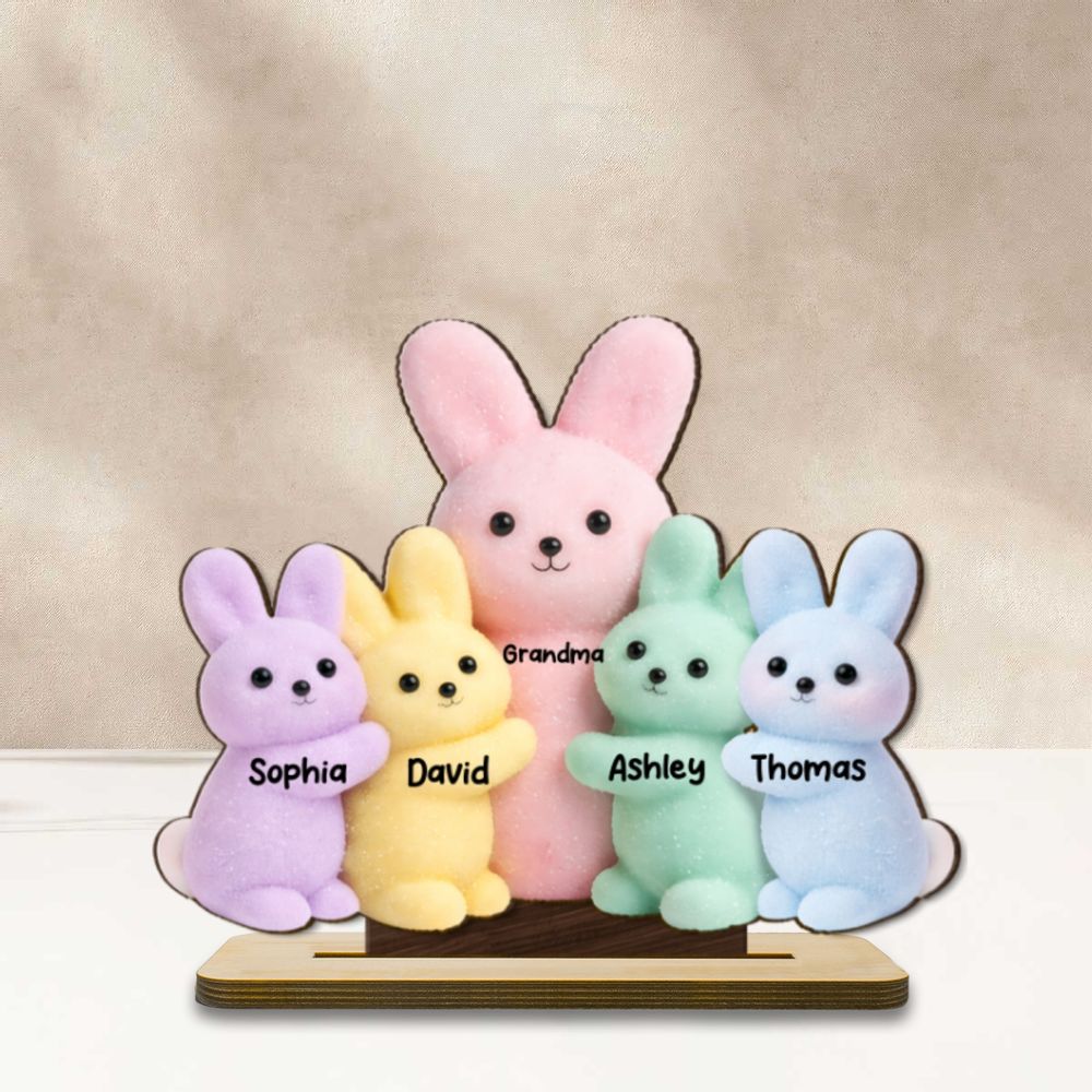 Grandma and Grandkids Bunnies - Personalized 2-Layered Wooden Plaque