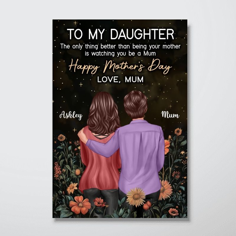 To My Daughter From Mum Happy Mother's Day - Personalised Golden Vintage Floral Poster / Canvas