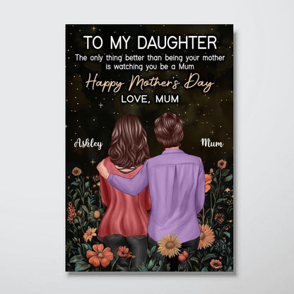 To My Daughter From Mum Happy Mother's Day - Personalised Golden Vintage Floral Poster / Canvas