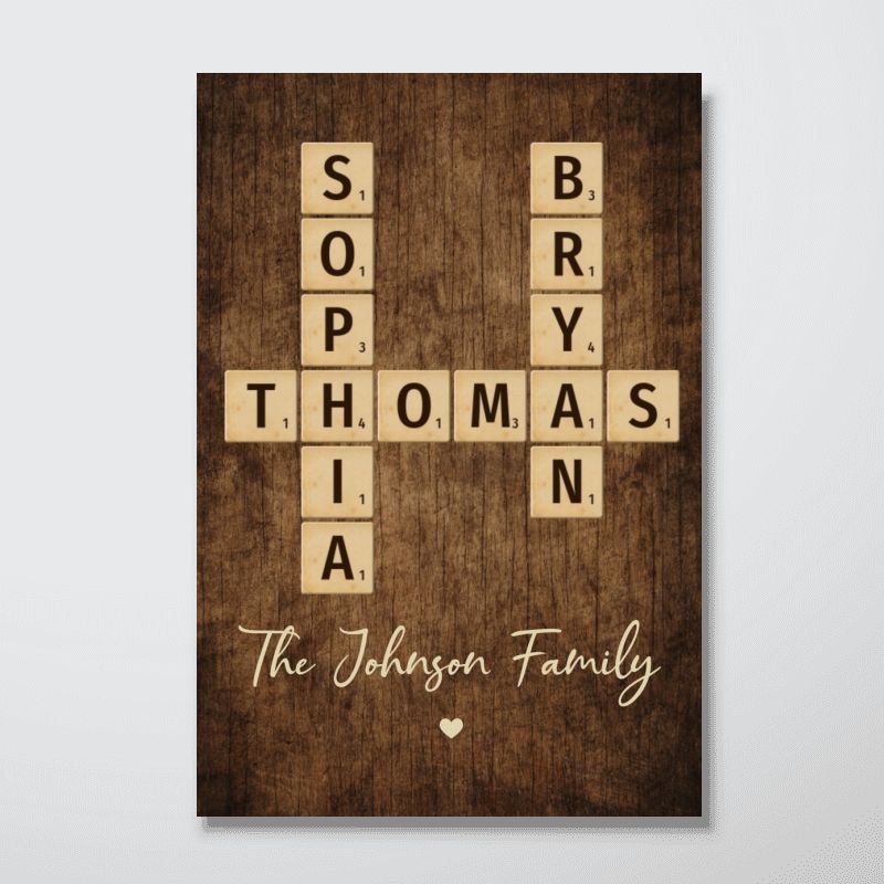 Family Roots in Time: Personalized Canvas / Poster - Crossword Art Created in a Moment, Treasured as Legacy