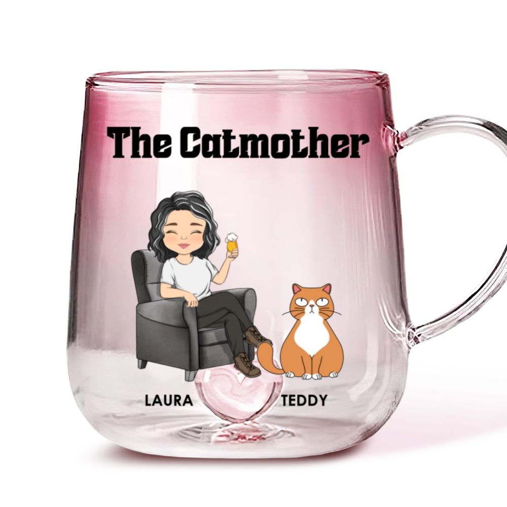 Personalized The Catmother Pink Gradient Glass Mug - Custom Gift Or Cat Lovers