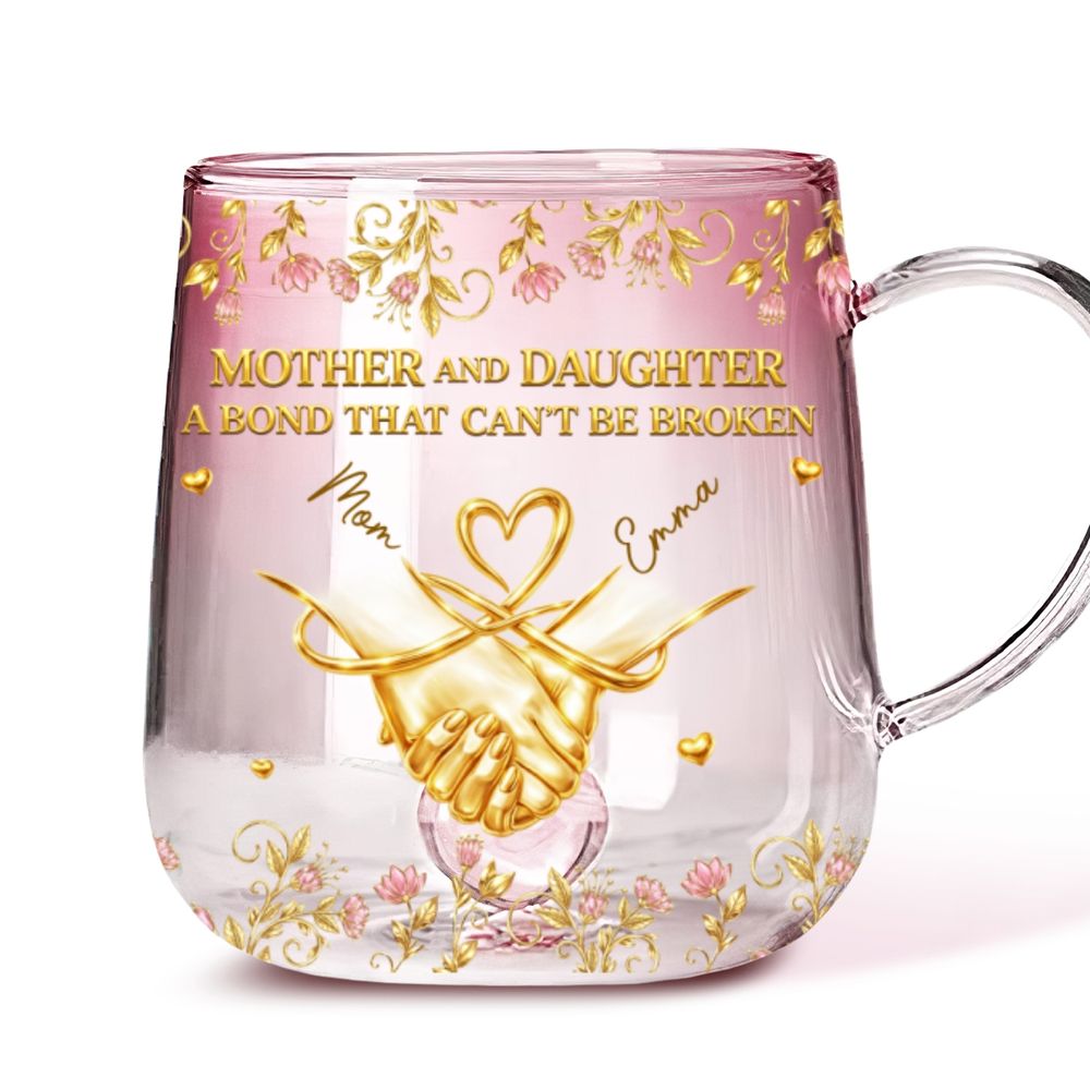 A Bond Between Mom And Daughter - Personalized Custom Pink Gradient Glass Mug