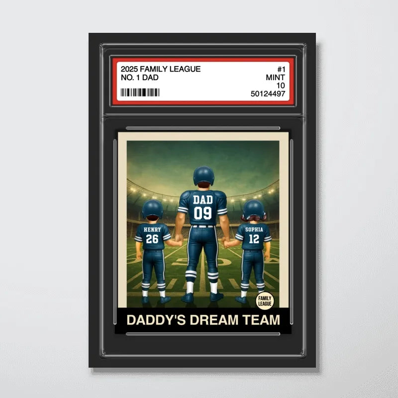 Football No.1 Dad & Kids - Personalized Trading Card Style Poster / Canvas