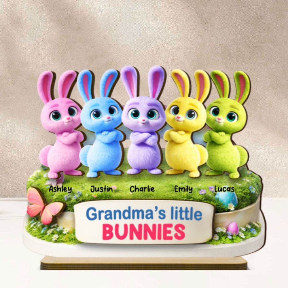 “Grandma’s Little Bunnies” Personalized 2-Layer Wooden Plaque - Cute Rabbit Easter Decor for Grandma
