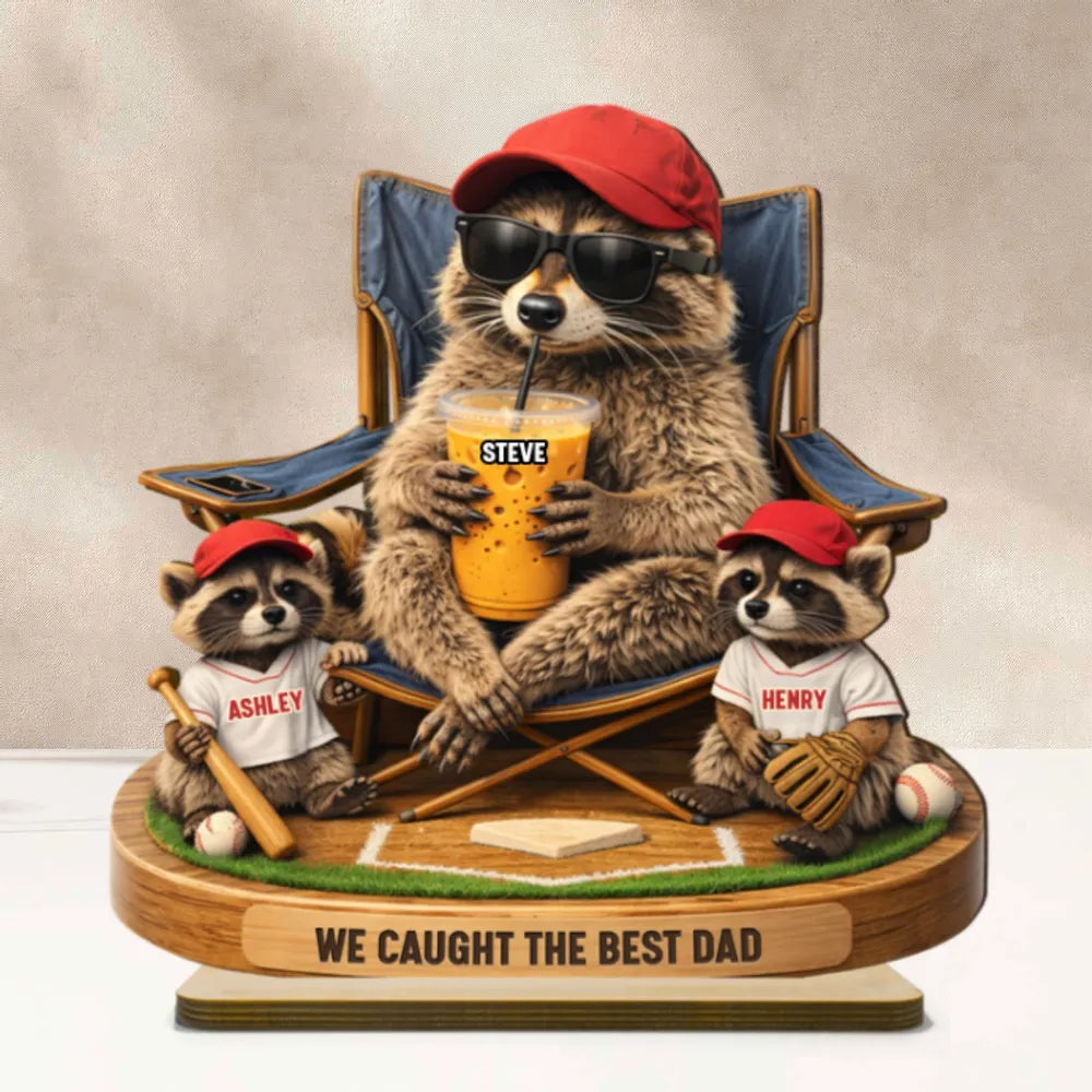 Raccoon We Caught The Best Dad - Personalized 2-Layer Wooden Plaque