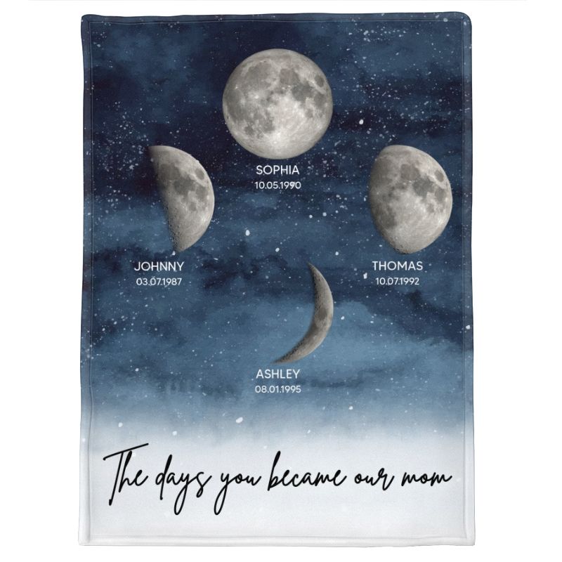 The Day You Became Mom - Personalized Custom Starry Night Birthday Moon Phase Blanket