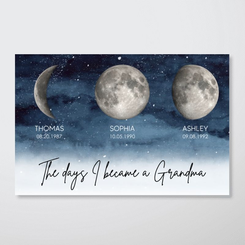 “The Day I Became A Grandma / Mom” - Personalized Starry Night Moon Phase Poster / Canvas