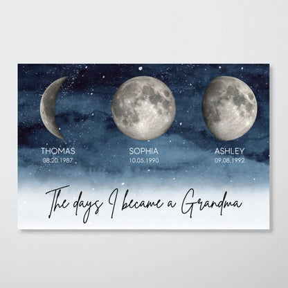 “The Day I Became A Grandma / Mom” - Personalized Starry Night Moon Phase Poster / Canvas