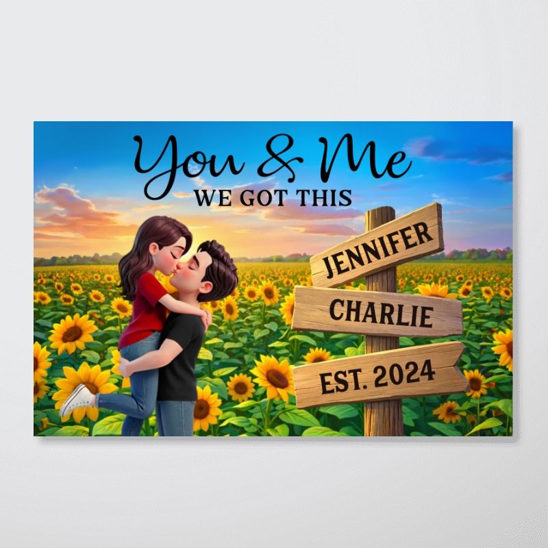 Eternal Love Couple Hugging Kissing - Personalized Sunflower Field Sign Posts Poster / Canvas