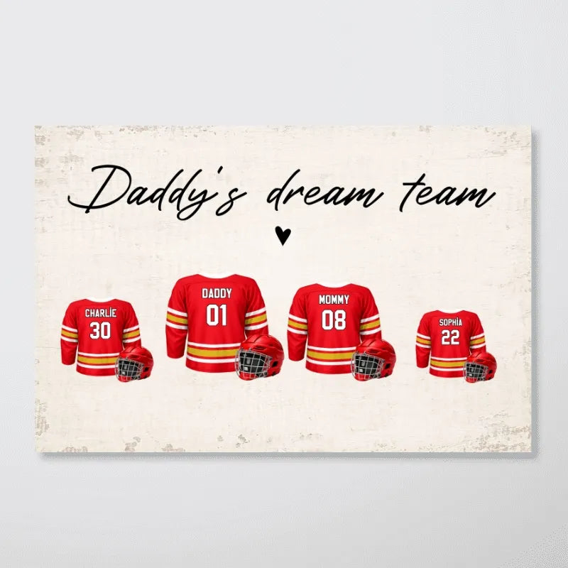 Daddy’s Dream Team” Personalized Hockey Poster / Canvas - Custom Family Wall Art Gift