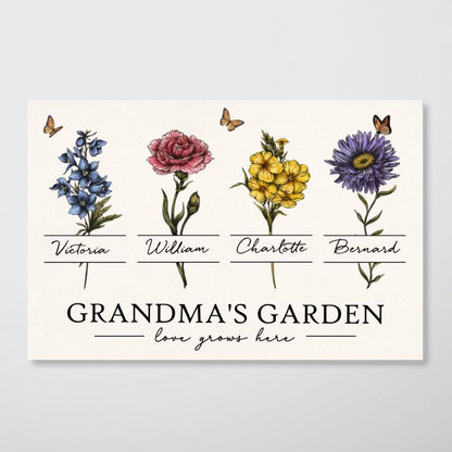 Grandma’s Garden “Love Grows Here” - Personalized Vintage Birth Month Flower Poster / Canvas
