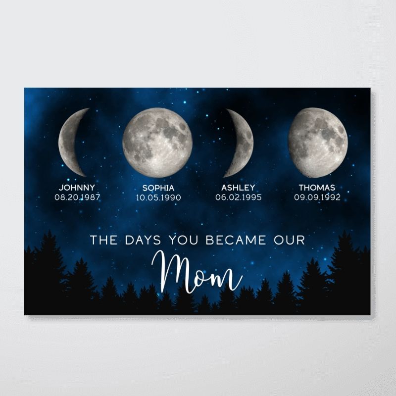 The Days You Became Our Mom - Personalized Galaxy Night Birthday Moon Phase Poster / Canvas