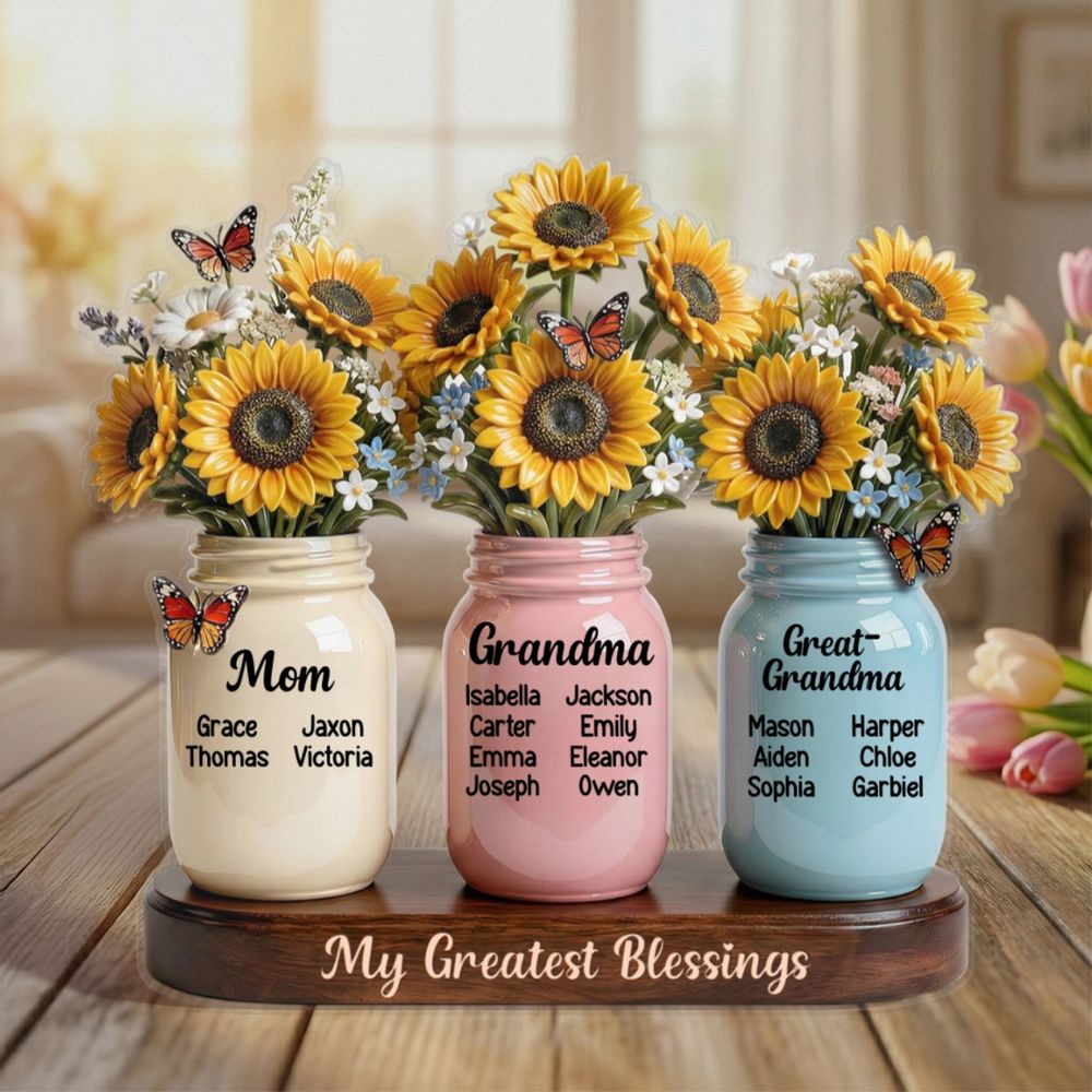“Mom Grandma Great Grandma” Sunflowers Acrylic Plaque - Personalized Gift
