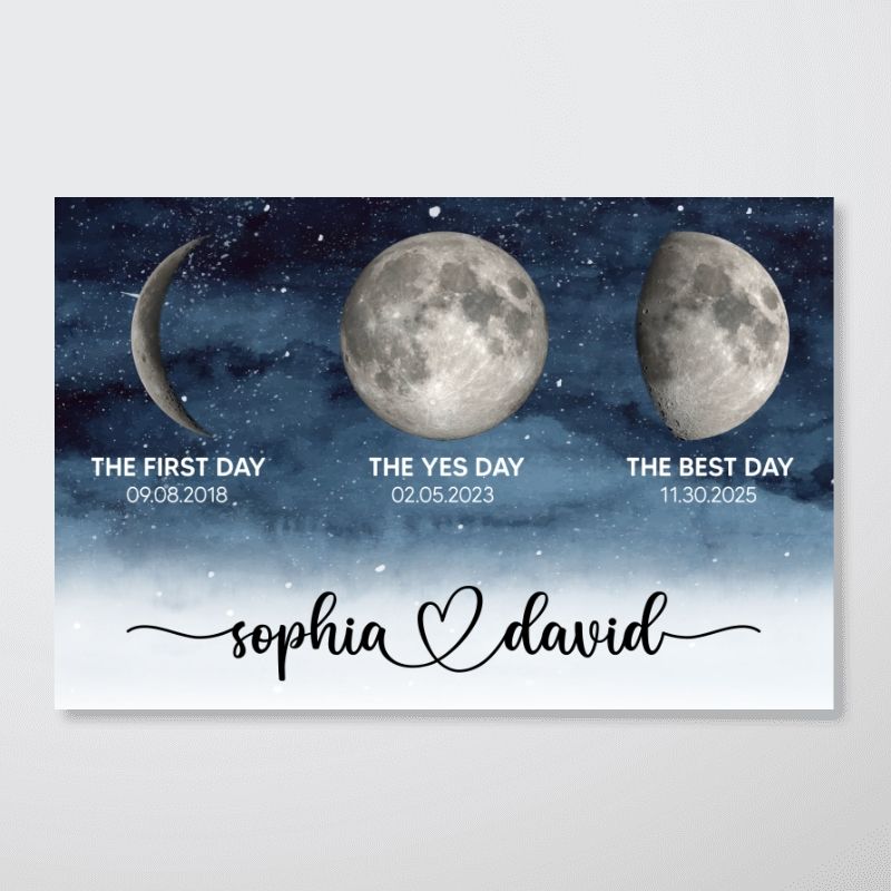Starry Night Love Story - Personalized Custom Couple Moon Phase Poster / Canvas