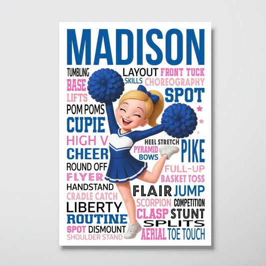Personalized Cheerleader Typography Art Poster / Canvas - Inspirational Gift for Daughter & Granddaughter