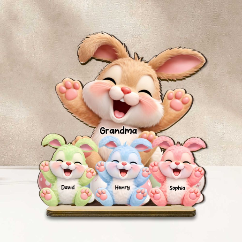 Grandma Bunny Easter Eggs - Personalized 2-Layered Wooden Plaque