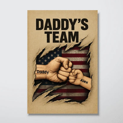 Personalized Daddy's Team Fist Bump Torned Flag Poster / Canvas - Father's Day Gift for Dad