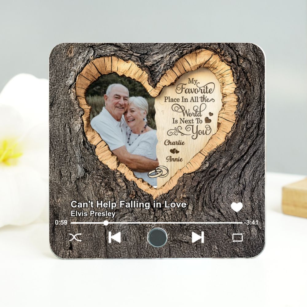 My Favorite Place In All the World Is Next To You - Personalized Photo Music Fridge Magnet