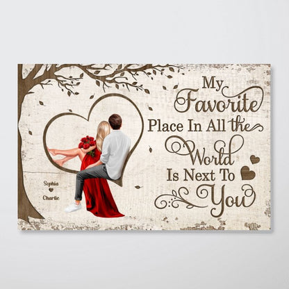 Personalized Favorite Place In The World Heart Couple Sitting Couple Poster / Canvas - Custom Valentine’s & Anniversary Gift