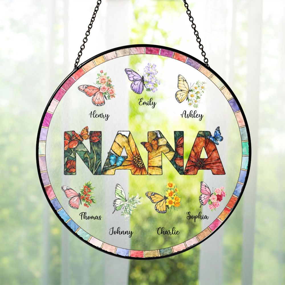 Grandma Butterfly Suncatcher with Grandkids’ Names - Personalized Gift