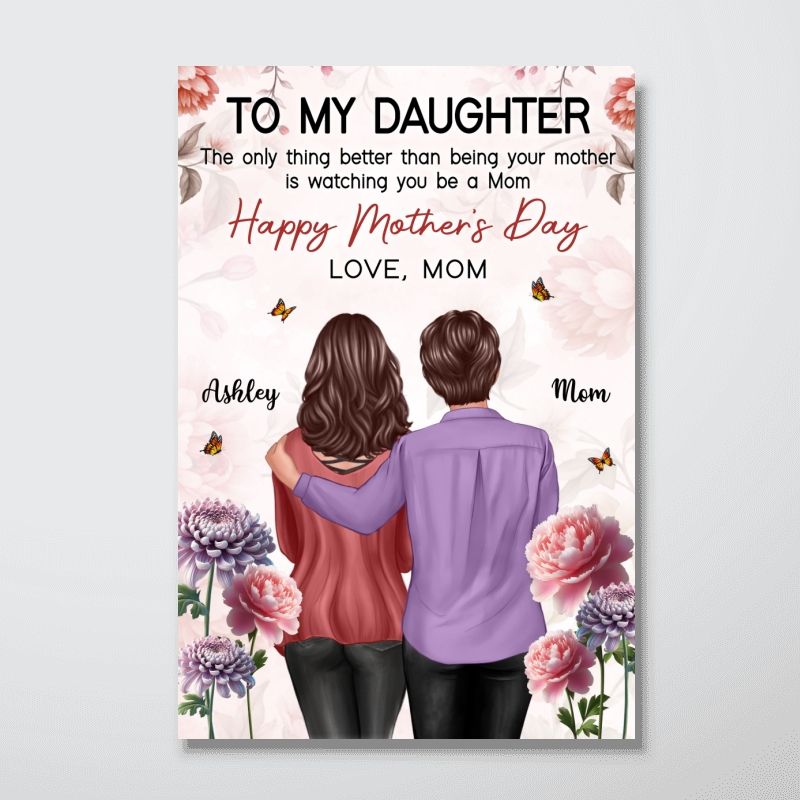 “To My Daughter” Birth Month Flower Poster / Canvas - Personalized Floral Wall Art in Pink Tone