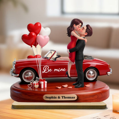 Couple Hugging Kissing Be Mine Valentine - Personalized 2-Layered Wooden Plaque