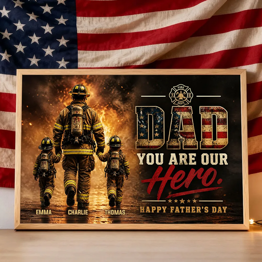Personalized Firefighter Dad Hero Canvas for Dad with personalized design details for meaningful gifting